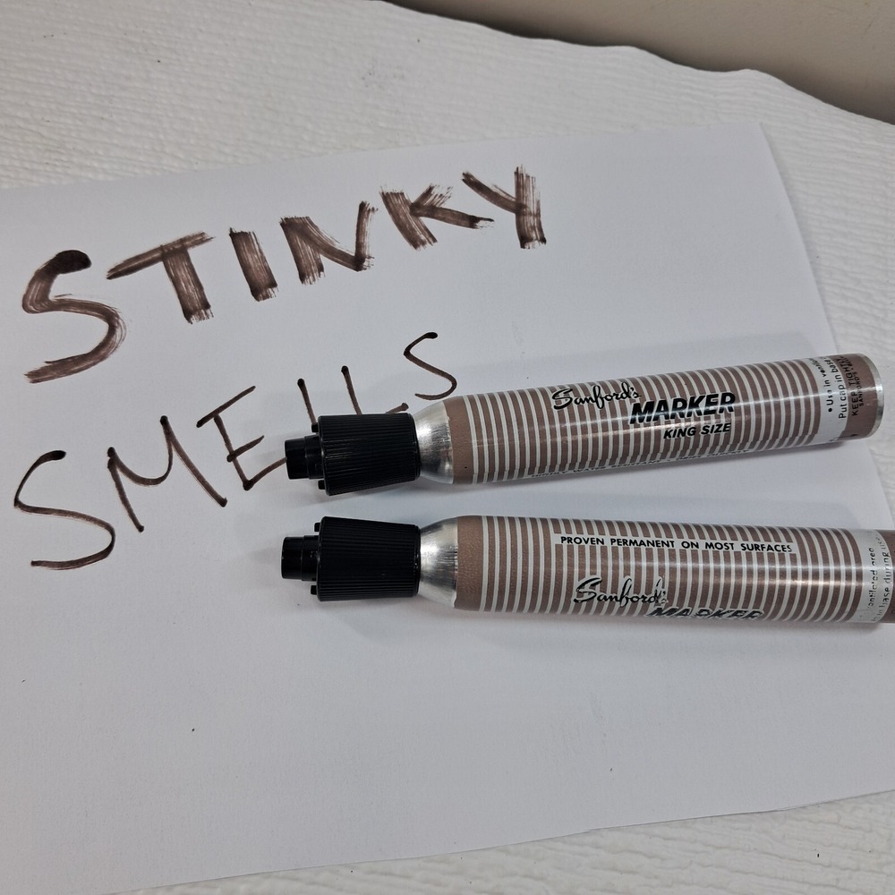 Vintage Sanford's King Size Markers x2 set‎ Black stinky Smelly ink metal WORKS!